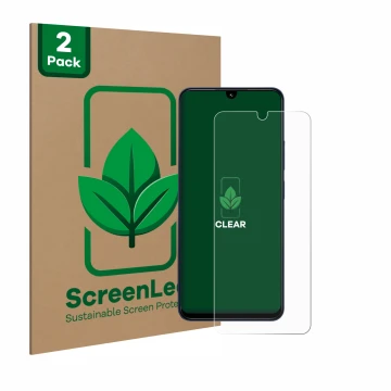 Vorderseite einer Produktverpackung mit dem Markenlogo ScreenLeaf. Daneben ist das Gerät Xiaomi Redmi 14C mit dem zugehörigen 