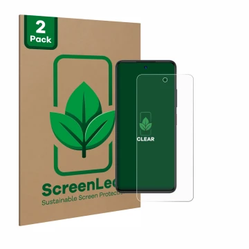 Vorderseite einer Produktverpackung mit dem Markenlogo ScreenLeaf. Daneben ist das Gerät ZTE Blade A75 4G mit dem zugehörigen 