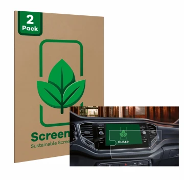 Vorderseite einer Produktverpackung mit dem Markenlogo ScreenLeaf. Daneben ist das Gerät Volkswagen Touran 2.0 Discover Media 