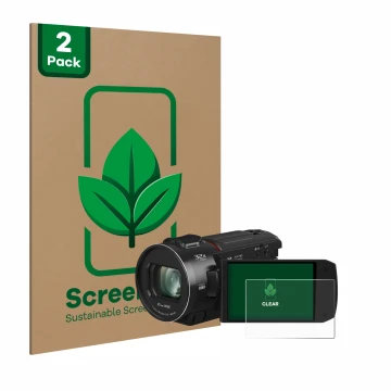 Vorderseite einer Produktverpackung mit dem Markenlogo ScreenLeaf. Daneben ist das Gerät Panasonic HC-VX3 mit dem zugehörigen 