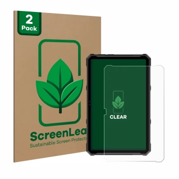 Vorderseite einer Produktverpackung mit dem Markenlogo ScreenLeaf. Daneben ist das Gerät Ulefone Armor Pad 4 Ultra mit dem zug