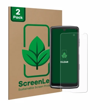 Vorderseite einer Produktverpackung mit dem Markenlogo ScreenLeaf. Daneben ist das Gerät Crosscall Stellar M6 mit dem zugehöri