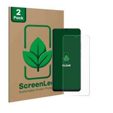 Vorderseite einer Produktverpackung mit dem Markenlogo ScreenLeaf. Daneben ist das Gerät realme Note 60 4G mit dem zugehörigen