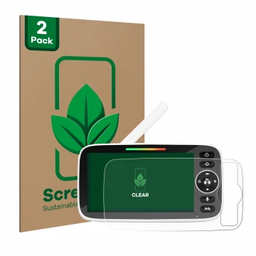 Vorderseite einer Produktverpackung mit dem Markenlogo ScreenLeaf. Daneben ist das Gerät Yuede Babyphone Monitor 5