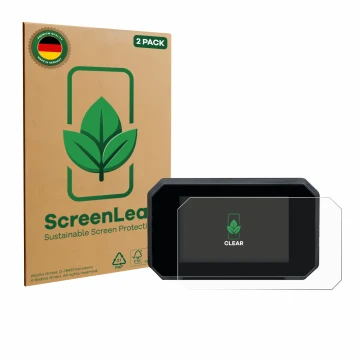 Vorderseite einer Produktverpackung mit dem Markenlogo ScreenLeaf. Daneben ist das Gerät Suzuki GSX-8S 2024 mit dem zugehörige
