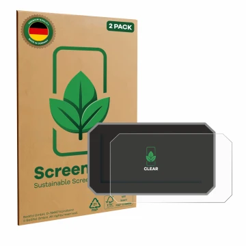 Vorderseite einer Produktverpackung mit dem Markenlogo ScreenLeaf. Daneben ist das Gerät Suzuki V-Strom 800DE 2024 mit dem zug