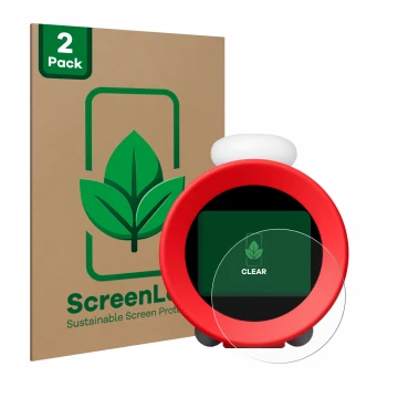 Vorderseite einer Produktverpackung mit dem Markenlogo ScreenLeaf. Daneben ist das Gerät Nintendo Sound Clock Alarmo mit dem z