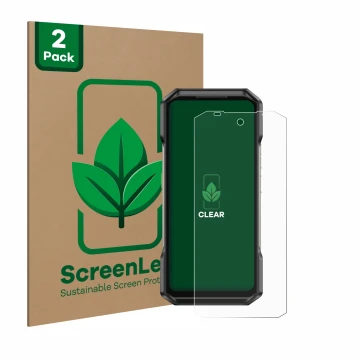 Vorderseite einer Produktverpackung mit dem Markenlogo ScreenLeaf. Daneben ist das Gerät Ulefone Armor 27 mit dem zugehörigen 