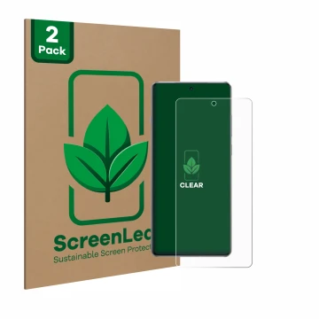 Vorderseite einer Produktverpackung mit dem Markenlogo ScreenLeaf. Daneben ist das Gerät OnePlus 13R mit dem zugehörigen Displ