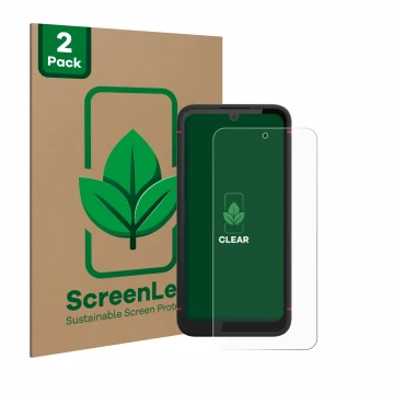 Vorderseite einer Produktverpackung mit dem Markenlogo ScreenLeaf. Daneben ist das Gerät Volla Phone X23 mit dem zugehörigen D