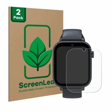 Vorderseite einer Produktverpackung mit dem Markenlogo ScreenLeaf. Daneben ist das Gerät Forever Kids Smartwatch mit dem zugeh