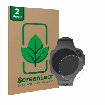 Vorderseite einer Produktverpackung mit dem Markenlogo ScreenLeaf. Daneben ist das Gerät myFirst Fone R1 mit dem zugehörigen D