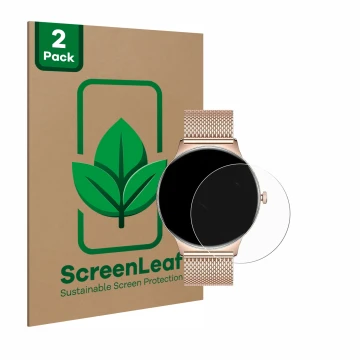Vorderseite einer Produktverpackung mit dem Markenlogo ScreenLeaf. Daneben ist das Gerät LIGE FV12 1.43