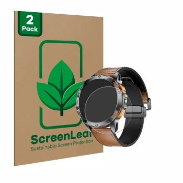 Vorderseite einer Produktverpackung mit dem Markenlogo ScreenLeaf. Daneben ist das Gerät Dremac DM1-F 1.43