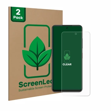 Vorderseite einer Produktverpackung mit dem Markenlogo ScreenLeaf. Daneben ist das Gerät Nubia Focus 5G mit dem zugehörigen Di