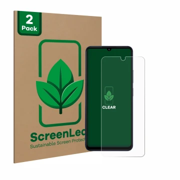 Vorderseite einer Produktverpackung mit dem Markenlogo ScreenLeaf. Daneben ist das Gerät Xiaomi Redmi 14C 5G mit dem zugehörig