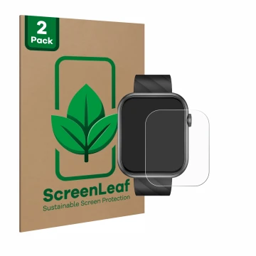 Vorderseite einer Produktverpackung mit dem Markenlogo ScreenLeaf. Daneben ist das Gerät Bekomiya Smartwatch 2