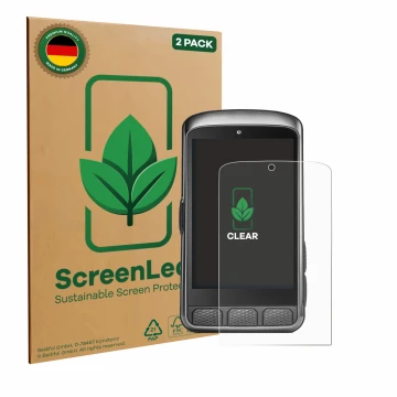 Vorderseite einer Produktverpackung mit dem Markenlogo ScreenLeaf. Daneben ist das Gerät Wahoo Elemnt ACE mit dem zugehörigen 