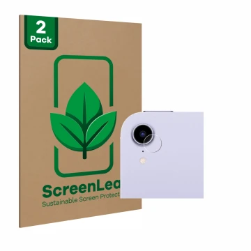 Vorderseite einer Produktverpackung mit dem Markenlogo ScreenLeaf. Daneben ist das Gerät Apple iPad Mini 7 2024 (NUR Kamera) m