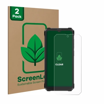 Vorderseite einer Produktverpackung mit dem Markenlogo ScreenLeaf. Daneben ist das Gerät Blackview BV6200 Plus mit dem zugehör