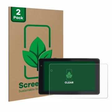 Vorderseite einer Produktverpackung mit dem Markenlogo ScreenLeaf. Daneben ist das Gerät Lisciani Mio Tab 7 mit dem zugehörige