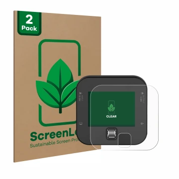 Vorderseite einer Produktverpackung mit dem Markenlogo ScreenLeaf. Daneben ist das Gerät ISDT Q6 Retro mit dem zugehörigen Dis