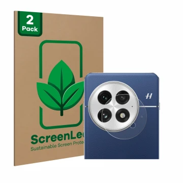 Vorderseite einer Produktverpackung mit dem Markenlogo ScreenLeaf. Daneben ist das Gerät OnePlus 13 (NUR Kameraschutz) mit dem