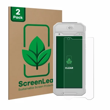 Vorderseite einer Produktverpackung mit dem Markenlogo ScreenLeaf. Daneben ist das Gerät Dojo Pocket mit dem zugehörigen Displ