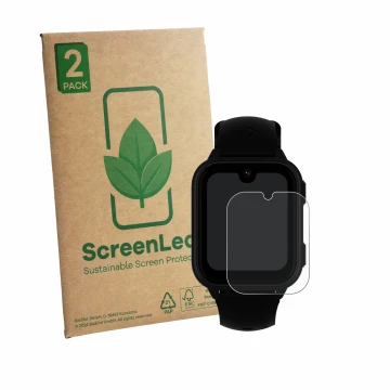 Vorderseite einer Produktverpackung mit dem Markenlogo ScreenLeaf. Daneben ist das Gerät Garett Kids Vibe 4G mit dem zugehörig