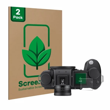 Vorderseite einer Produktverpackung mit dem Markenlogo ScreenLeaf. Daneben ist das Gerät Leica SL3-S (Schulterdisplay) mit dem