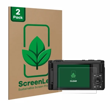 Vorderseite einer Produktverpackung mit dem Markenlogo ScreenLeaf. Daneben ist das Gerät Yashica City 100 mit dem zugehörigen 