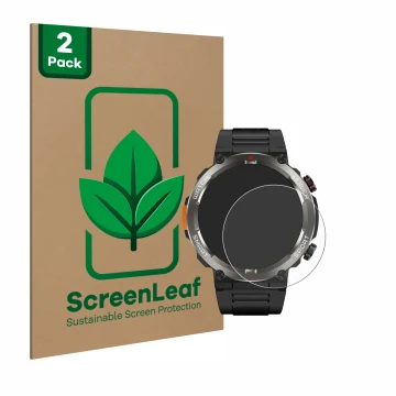 Vorderseite einer Produktverpackung mit dem Markenlogo ScreenLeaf. Daneben ist das Gerät Blackview W50 Pro 1.45