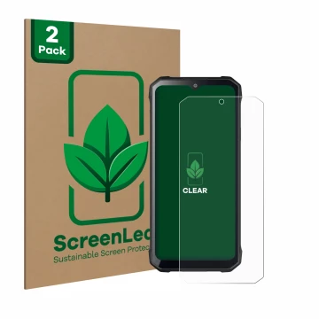 Vorderseite einer Produktverpackung mit dem Markenlogo ScreenLeaf. Daneben ist das Gerät Hotwav T7S mit dem zugehörigen Displa