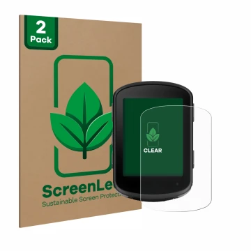 Vorderseite einer Produktverpackung mit dem Markenlogo ScreenLeaf. Daneben ist das Gerät Garmin Edge 540 Solar mit dem zugehör