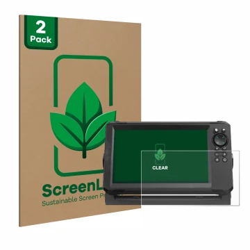 Vorderseite einer Produktverpackung mit dem Markenlogo ScreenLeaf. Daneben ist das Gerät Lowrance Eagle 9 mit dem zugehörigen 