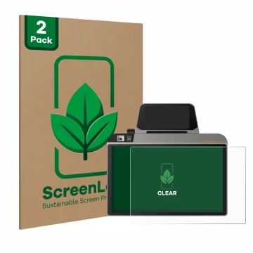 Vorderseite einer Produktverpackung mit dem Markenlogo ScreenLeaf. Daneben ist das Gerät Sunmi D3 Mini mit dem zugehörigen Dis