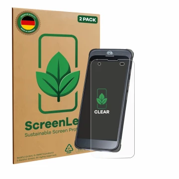 Vorderseite einer Produktverpackung mit dem Markenlogo ScreenLeaf. Daneben ist das Gerät Orderman 10 mit dem zugehörigen Displ
