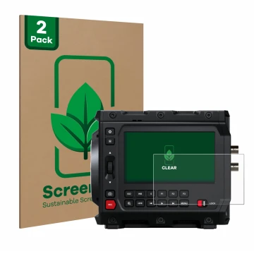 Vorderseite einer Produktverpackung mit dem Markenlogo ScreenLeaf. Daneben ist das Gerät Blackmagic Design Pyxis 6K 4
