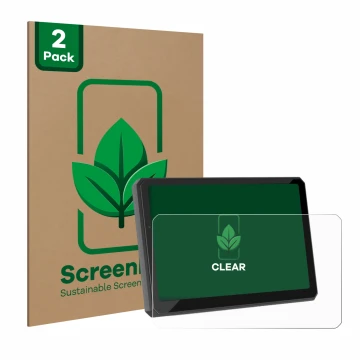 Vorderseite einer Produktverpackung mit dem Markenlogo ScreenLeaf. Daneben ist das Gerät Carpuride W712D 7