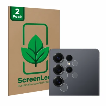 Vorderseite einer Produktverpackung mit dem Markenlogo ScreenLeaf. Daneben ist das Gerät Samsung Galaxy S25 Ultra Enterprise E