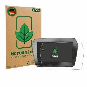 Vorderseite einer Produktverpackung mit dem Markenlogo ScreenLeaf. Daneben ist das Gerät Voge 525DSX 2025 mit dem zugehörigen 