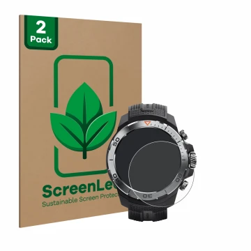 Vorderseite einer Produktverpackung mit dem Markenlogo ScreenLeaf. Daneben ist das Gerät Xiaomi Mibro GS Explorer mit dem zuge