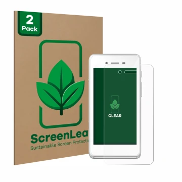 Vorderseite einer Produktverpackung mit dem Markenlogo ScreenLeaf. Daneben ist das Gerät Pax A50 wallee mit dem zugehörigen Di
