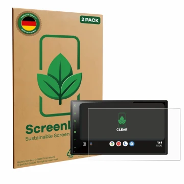 Vorderseite einer Produktverpackung mit dem Markenlogo ScreenLeaf. Daneben ist das Gerät Pioneer SPH-DA77DAB mit dem zugehörig