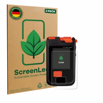 Vorderseite einer Produktverpackung mit dem Markenlogo ScreenLeaf. Daneben ist das Gerät Mammut Barryvox S2 mit dem zugehörige