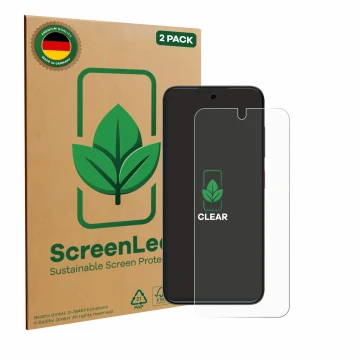 Vorderseite einer Produktverpackung mit dem Markenlogo ScreenLeaf. Daneben ist das Gerät ZTE Blade V70 Vita mit dem zugehörige