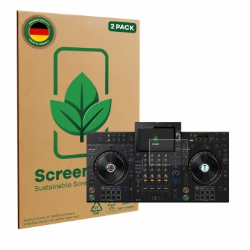 Vorderseite einer Produktverpackung mit dem Markenlogo ScreenLeaf. Daneben ist das Gerät Pioneer XDJ-AZ mit dem zugehörigen Di