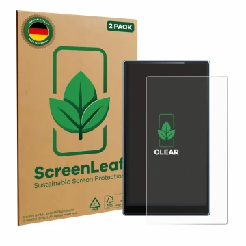 Vorderseite einer Produktverpackung mit dem Markenlogo ScreenLeaf. Daneben ist das Gerät FiiO JM21 mit dem zugehörigen Display