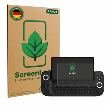 Vorderseite einer Produktverpackung mit dem Markenlogo ScreenLeaf. Daneben ist das Gerät Antec Core HS mit dem zugehörigen Dis