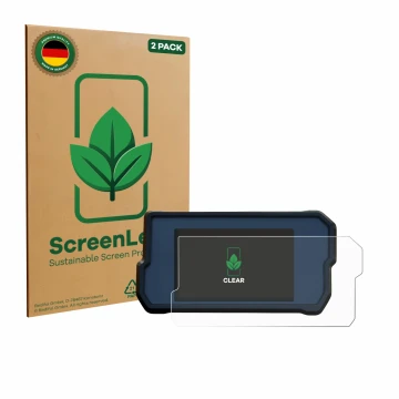 Vorderseite einer Produktverpackung mit dem Markenlogo ScreenLeaf. Daneben ist das Gerät KTM RC125 / RC390 2022+ mit dem zugeh